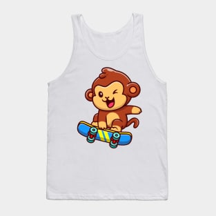 Cute Monkey Playing Skateboard Cartoon Tank Top